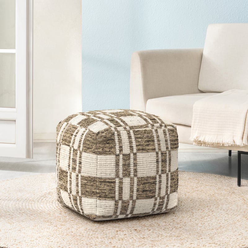 Jani 20-inch Ottoman Pouf - Handcrafted Handmade Ottoman for Seating, Footrest, Home Decor for Living Room, Bedroom - Brown