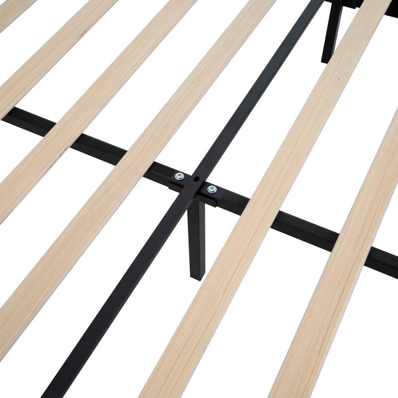 Boucle Upholstered Platform Bed with 55.5" High Wingback Headboard, Slats Support, Solid Wood Feet and Optional King or Queen