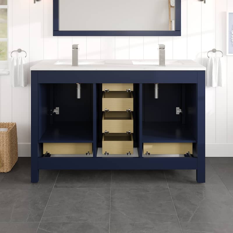 London 54"W Bath Vanity with Carrara Quartz Top & Undermount Sink