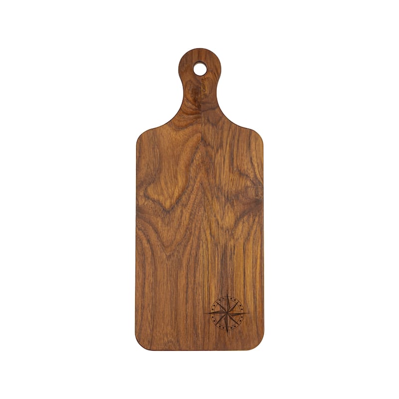 Teak Small Charcuterie Board - Compass - 7" W x 16-1/2" L x 1/2" Thick