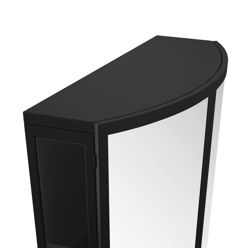 23.62"Modern Arched Glass Double-Door Wardrobe with Shatterproof Non-Glass Mirror-Double-Layer Storage, Open Shelf & Towel Rack