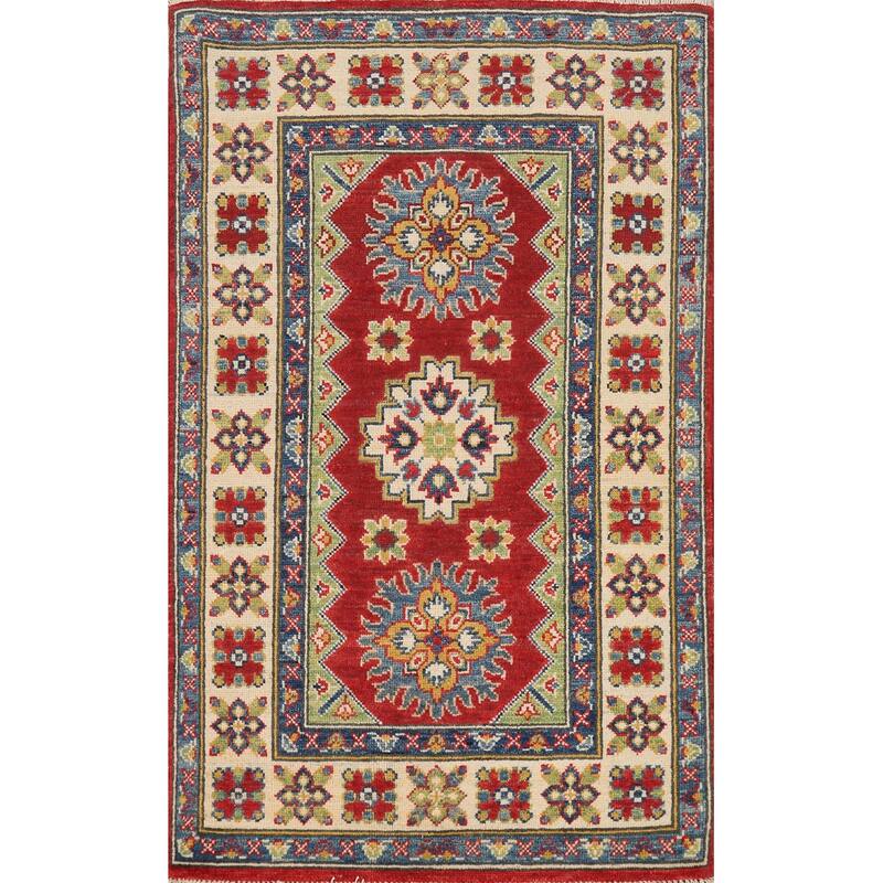 Geometric Kazak Foyer Rug Handmade Traditional Wool Carpet - 2'8"x 4'0"
