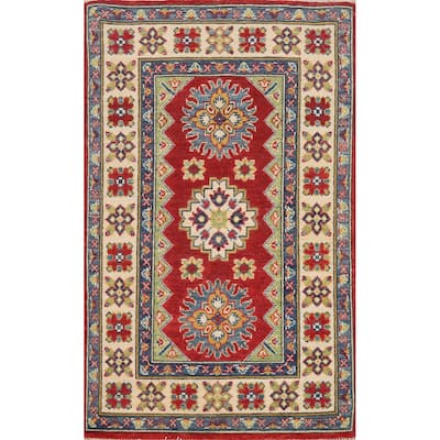 Geometric Kazak Foyer Rug Handmade Traditional Wool Carpet - 2'8"x 4'0"
