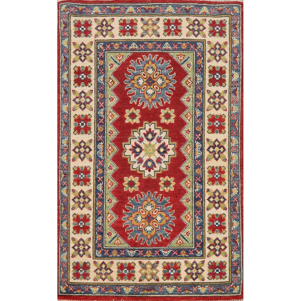 Geometric Kazak Foyer Rug Handmade Traditional Wool Carpet - 2'8"x 4'0"