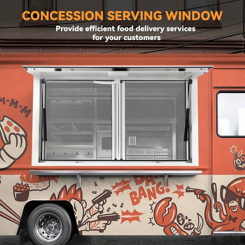 Concession Window for Food Trucks, Food Truck Supplies and Equipment,With 2 screen windows