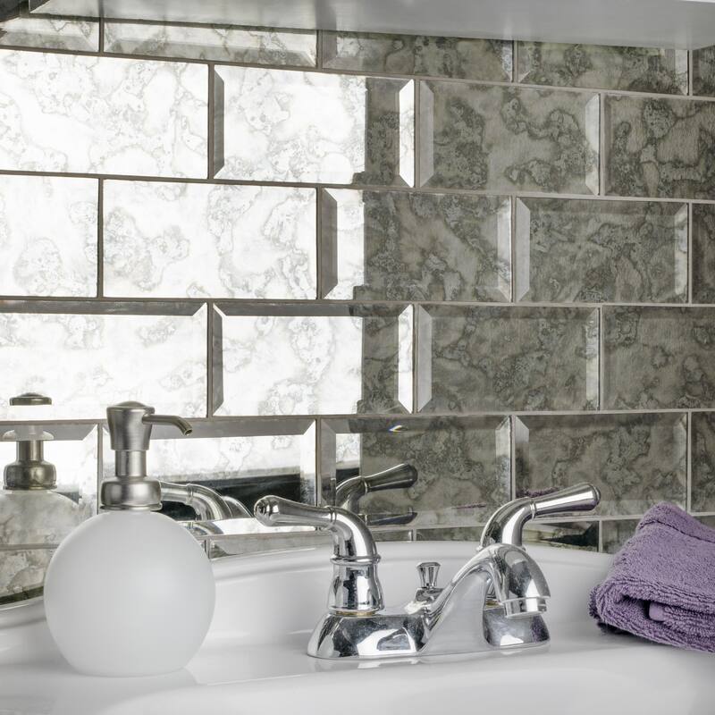 Merola Tile Lustre Beveled Antique Mirror 3" x 6" Glass Wall Tile