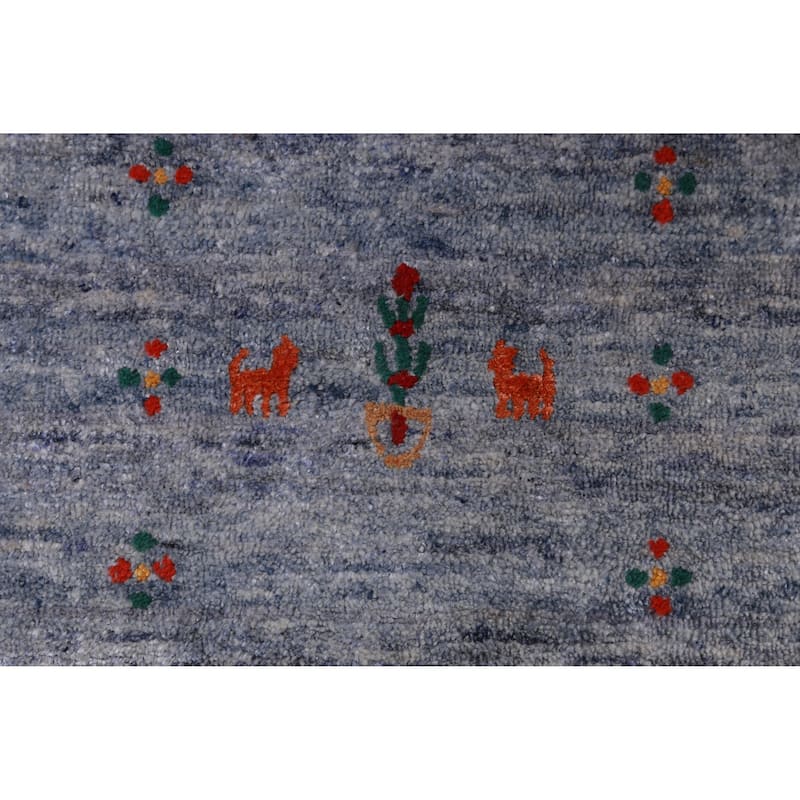 Hand Knotted Oriental 100% Wool Carpet Tribal Tribal Navy Blue & Blues Gabbeh Area Rug - 12' 0'' X 8' 10''