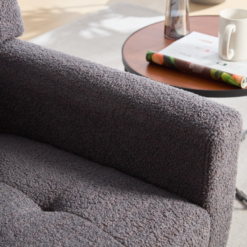 Grey Teddy Modern 29.53" Upholstered Buttons Tufted Accent Chair with Black Solid Wood Legs