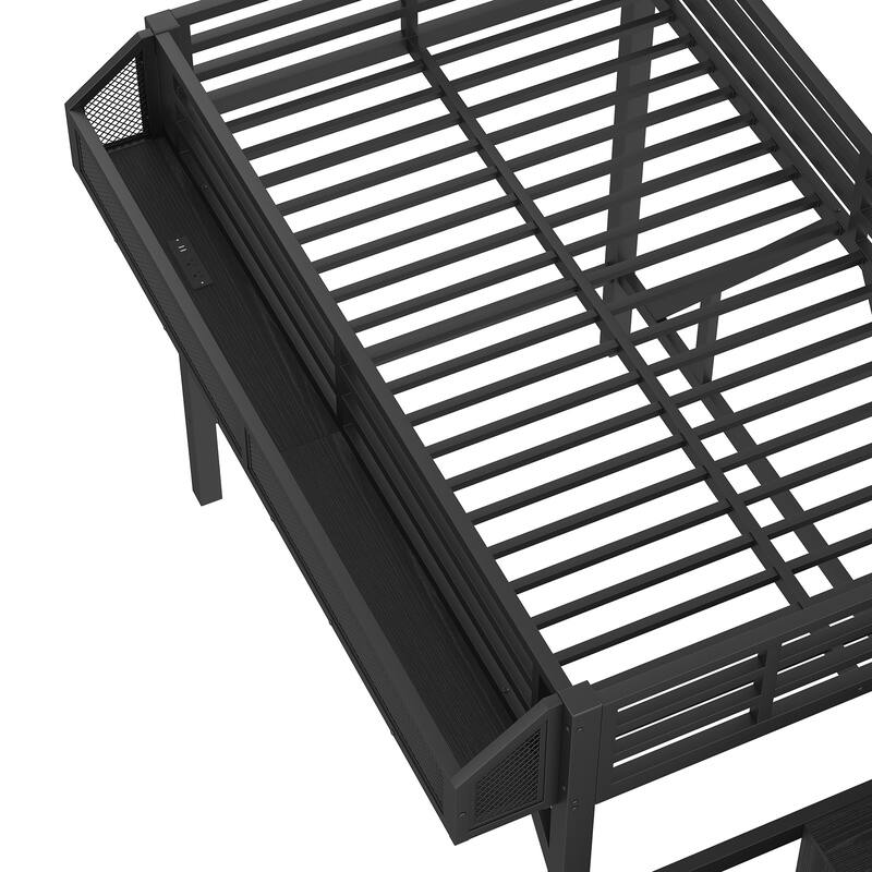 Twin XL/Twin Metal Loft Bed with Storage Stairs, Wardrobe, USB Ports & LED Lights