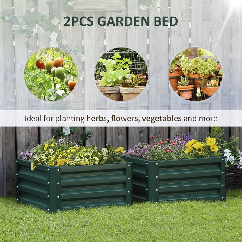 Outsunny 2' x 2' x 1' 2-Piece Raised Garden Bed Box with Steel Frame for Vegetables, Flowers, & Herbs, Green