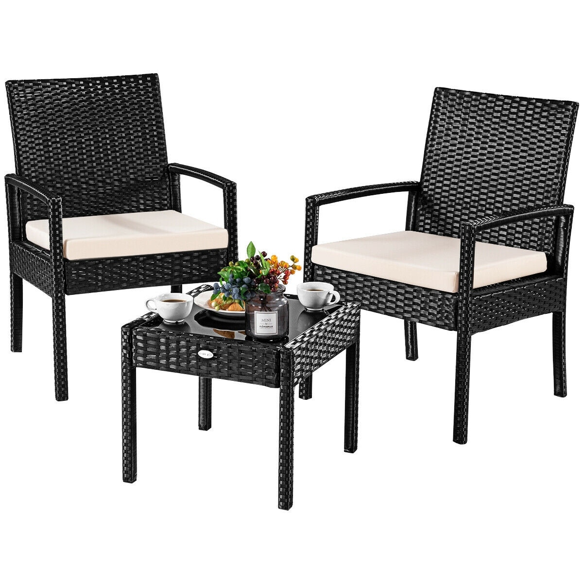 Shop Costway 3 Ps Outdoor Rattan Patio Furniture Set Backyard