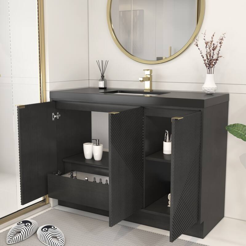Milano 48" Freestanding Bathroom Vanity with Black Acrylic Sink