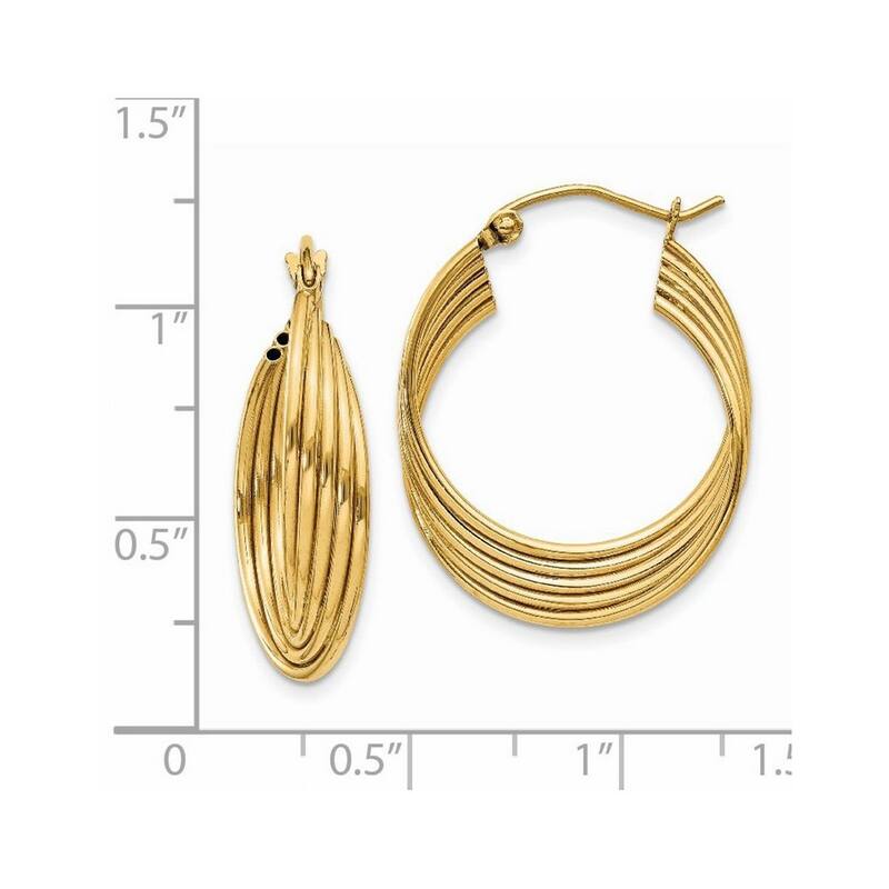 Curata 14k Yellow Gold Polished 19x5mm 5 Row Twist Hoop Earrings