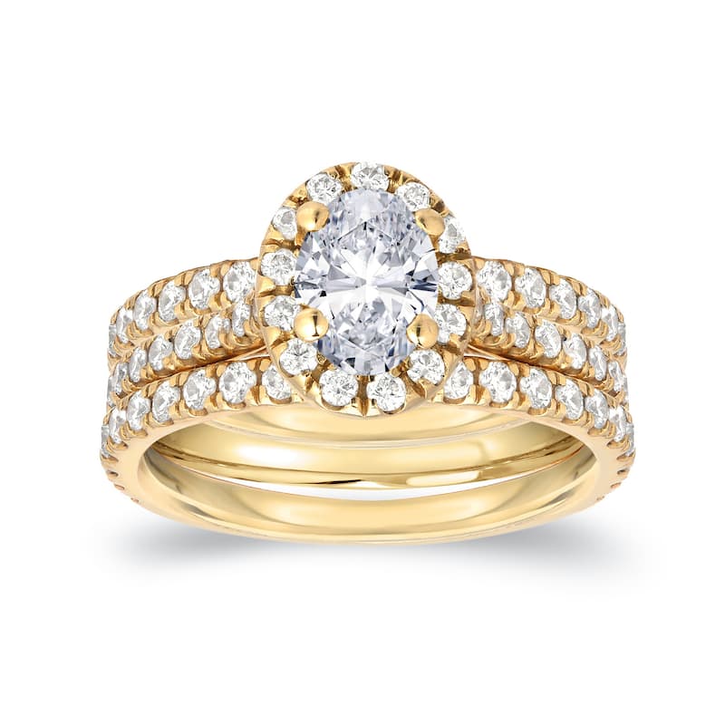 Auriya 1 1/4ctw Oval-cut Halo Diamond Engagement Ring 3pc Set 14k Gold - Yellow - 4
