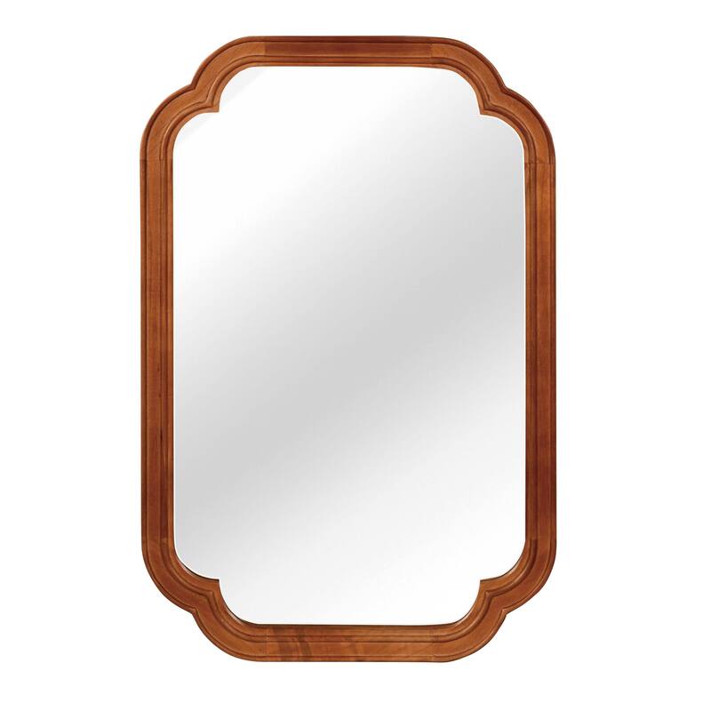 Yellowish Brown Rounded Corner Solid Wood Decorative Mirror - Bedroom, Bathroom, Living Room - Yellow Brown