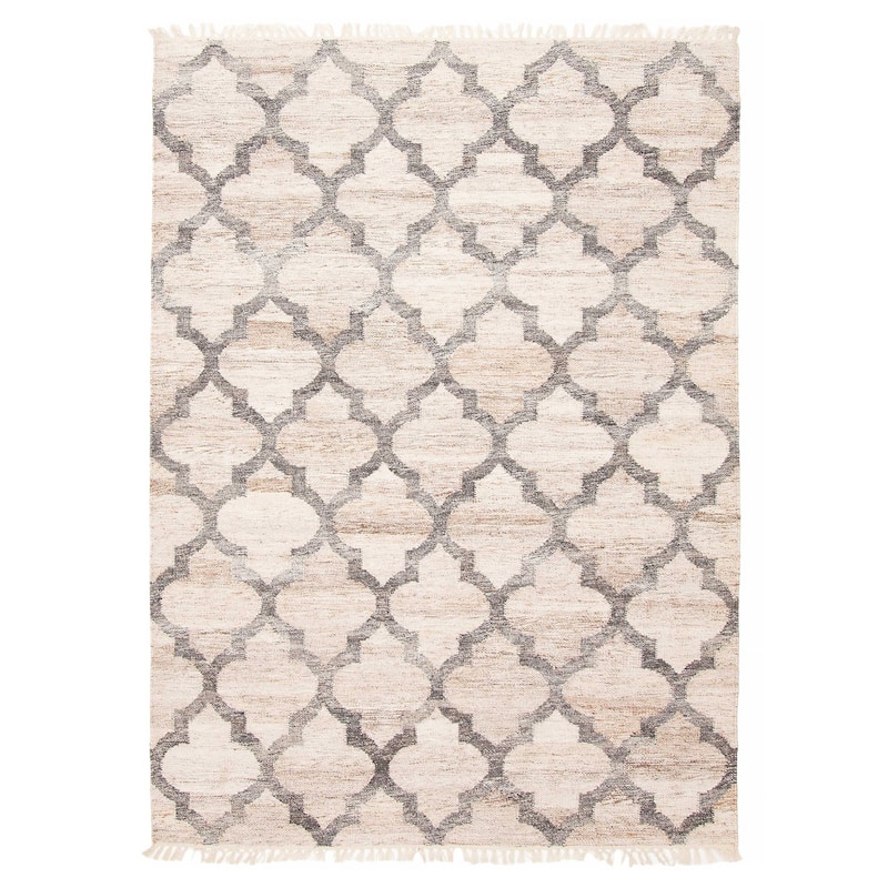 ECARPETGALLERY Flat-Weave Ankara FW Beige Wool Kilim - 5'6 x 7'9 - Beige - 5'6 x 7'9