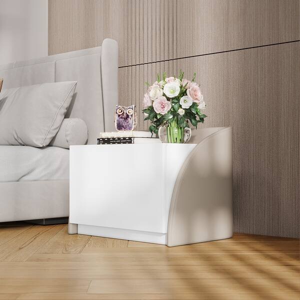 White Matte Spray Paint Bedside Table Coffee Side Table Accent End Table with 2 Wood Storage