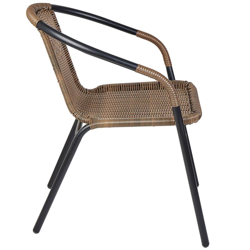BTEXPERT Indoor Outdoor 2 - Set of Two Brown Restaurant Rattan Stack Chairs