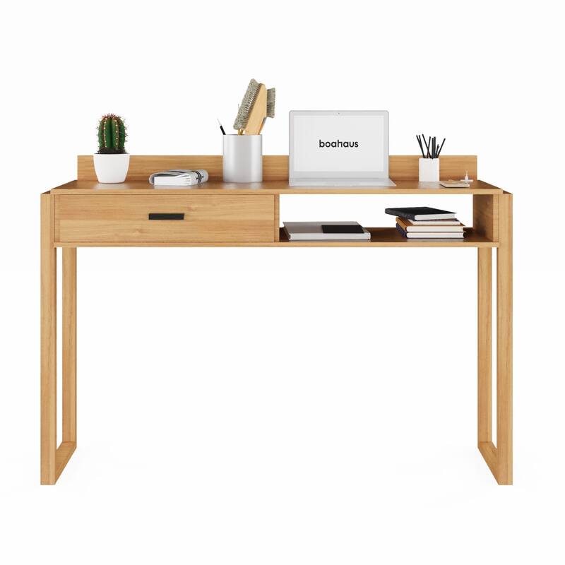 Modern Computer Desk with Drawer, Space-Saving, Shelf and Dual USB Charging Ports