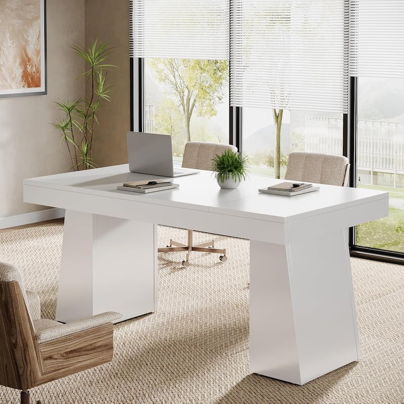 55.1" W Conference Table, Modern Meeting Table with Trapezoidal Legs