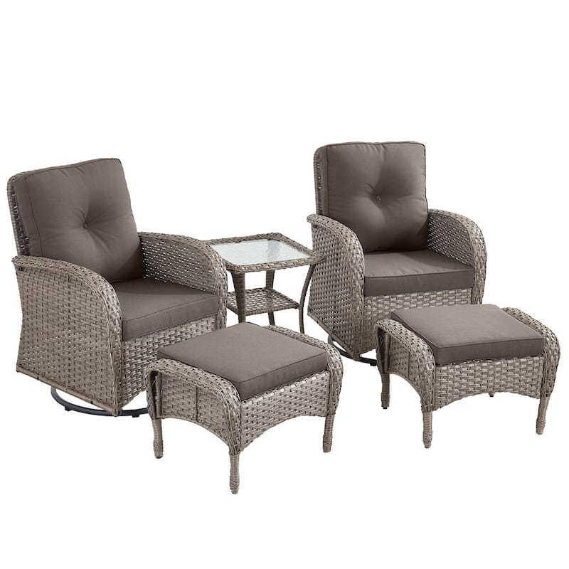 Outdoor Swivel Chairs with Side Table and Ottomans