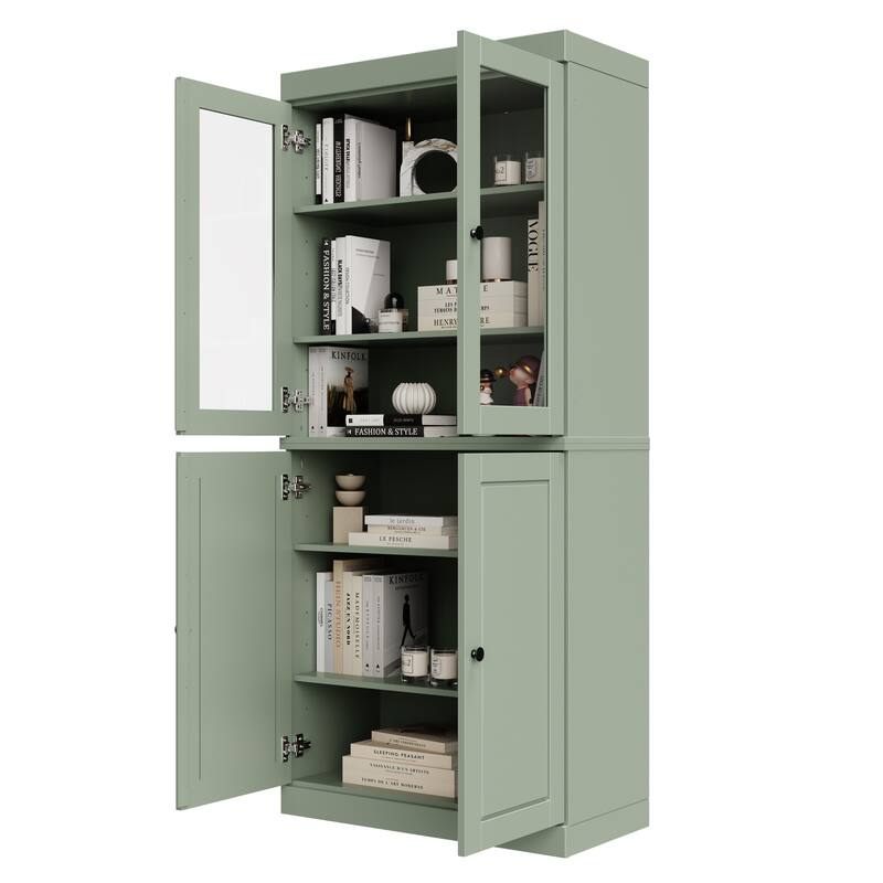 Palace Imports Solid Wood 6-Shelf Bookcase, Raised Panel Clear Glass Doors, Adjustable Shelves
