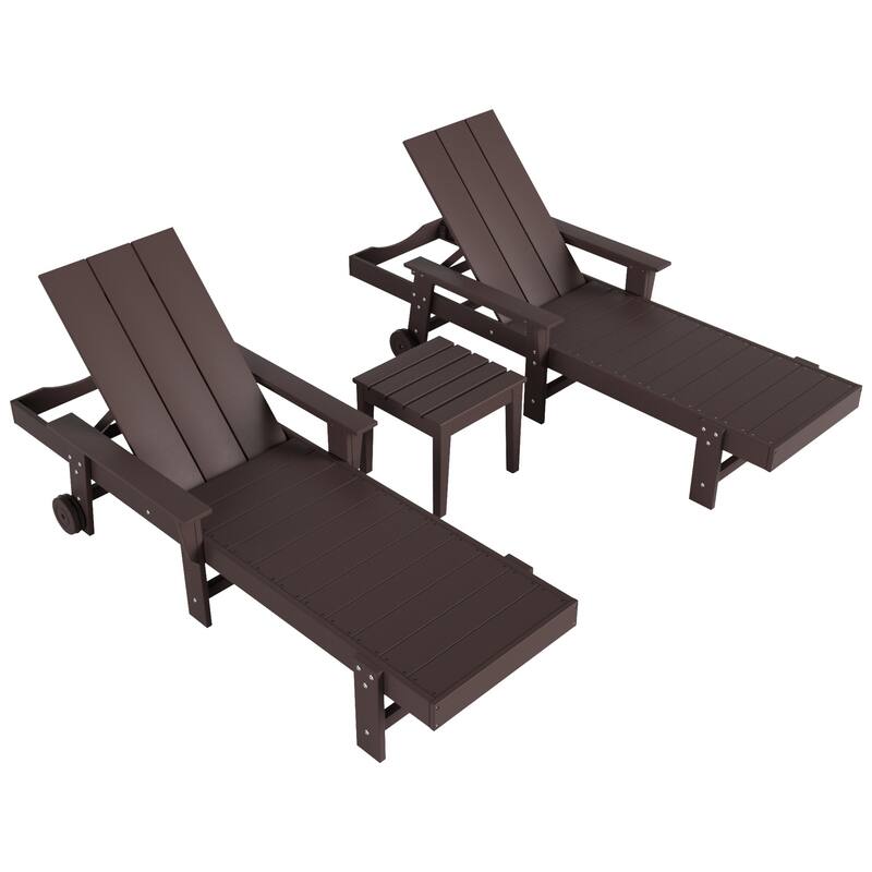 Polytrends Shoreside Modern Poly Reclining Eco-friendly Chaise Lounge With Arms, Wheels, and Side Table (3-Piece Set)