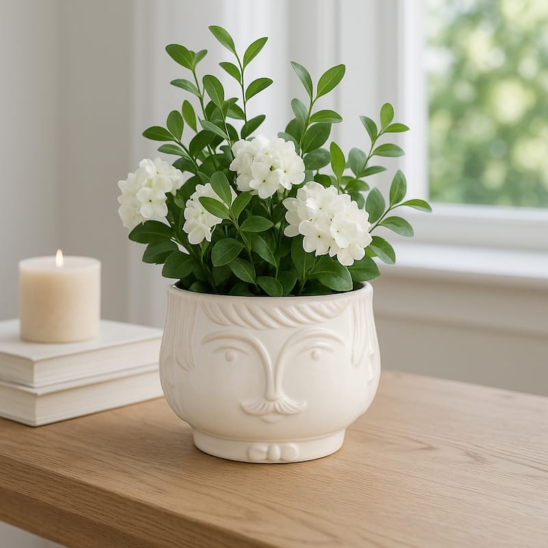 Ceramic Abstract Face Shaped Planter - White, 7"
