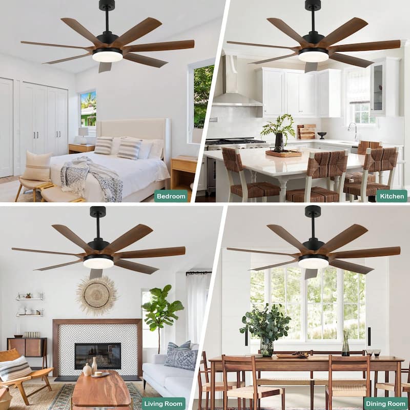 Cusp Barn 60 Inch Black Large Ceiling Fans with Lights and Remote, Modern 6 Speeds Quiet Reversible DC Motor Ceiling Fan