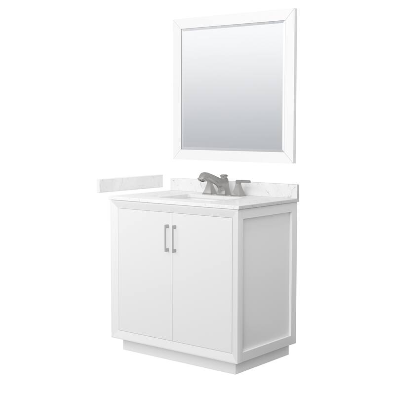 Wyndham Collection WCF4141-36S-VCA-US3M34 Strada 36" Free Standing - White / Carrara Cultured Marble Top / Brushed