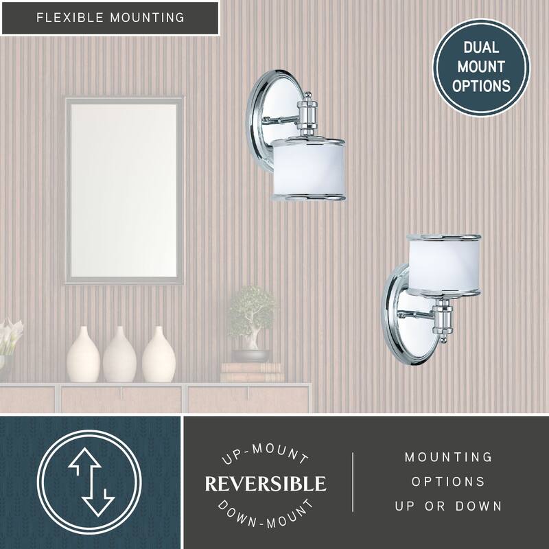 Carlisle 1 Light Chrome Bathroom Wall Fixture - 5.75-in W x 8-in H x 7.5-in D