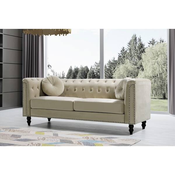 Calvin Classic Velvet Kittleson Nailhead Chesterfield 2 Piece Set Loveseat And Sofa Overstock 32736865