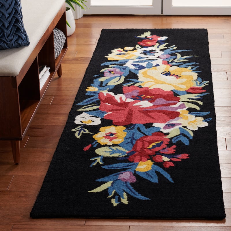 SAFAVIEH Handmade Chelsea Astronomy Floral Wool Rug - 2'3" x 8' Runner - Black/Rose