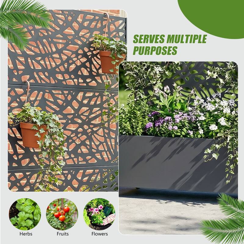 Metal Galvanized Planter Box with Trellis Privacy Screen Lockable Wheels