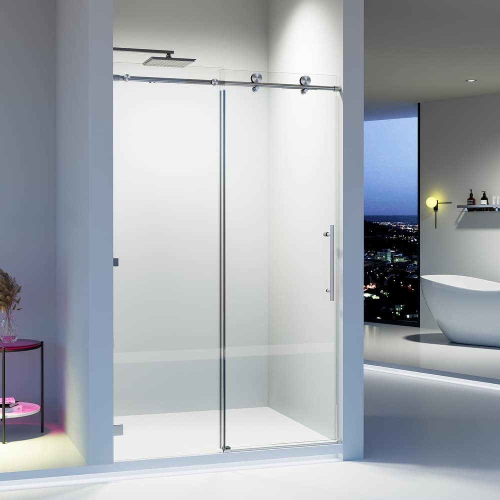 46-48" Frameless Sliding Shower Door with Soft-Close, 8mm Tempered Glass, Adjustable Single Bypass Design - 48x76"