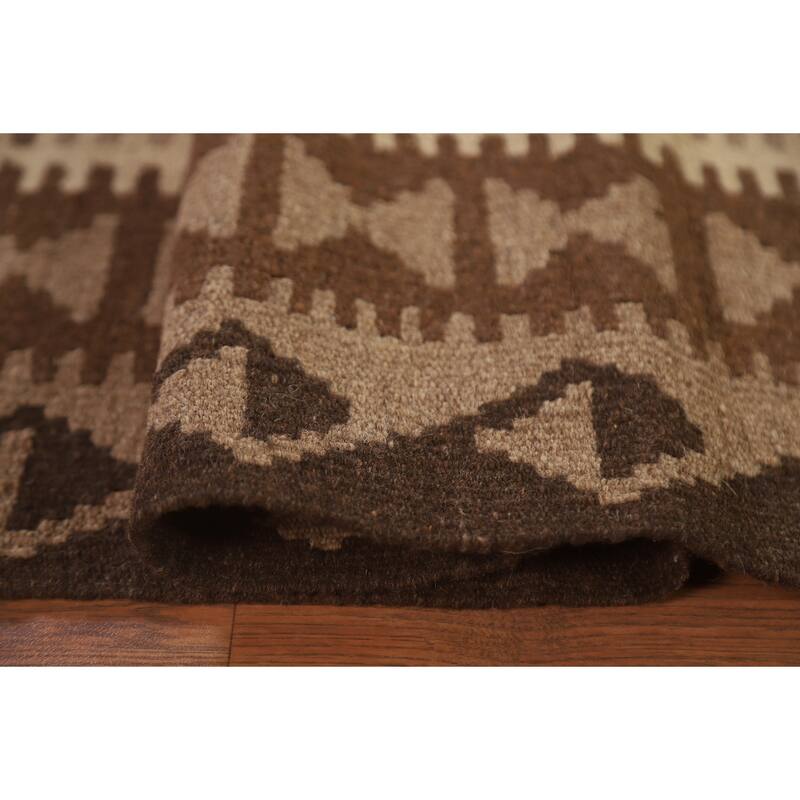 Hand Woven Oriental 100% Wool Carpet Southwestern Geometric Brown Kilim Area Rug - 9' 9'' X 6' 7''