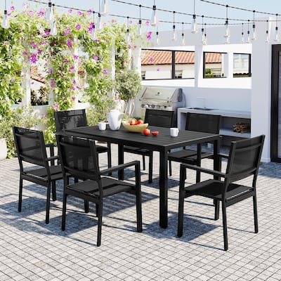 7 Piece High-Quality Steel Outdoor Table Chair Set for Patio, Balcony, Backyard