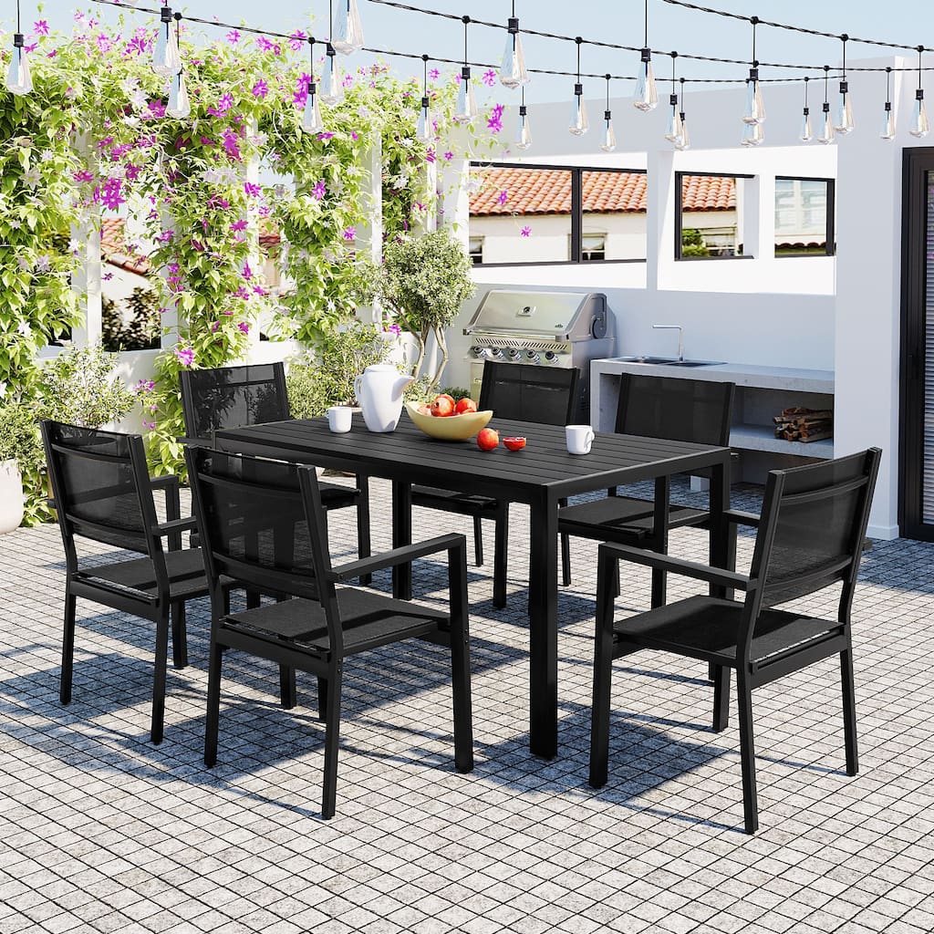 7 Piece High-Quality Steel Outdoor Table Chair Set for Patio, Balcony, Backyard