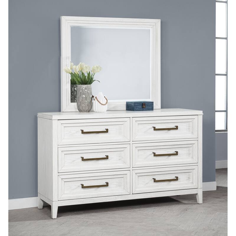 Marielle 6-drawer Dresser with Mirror Distressed White