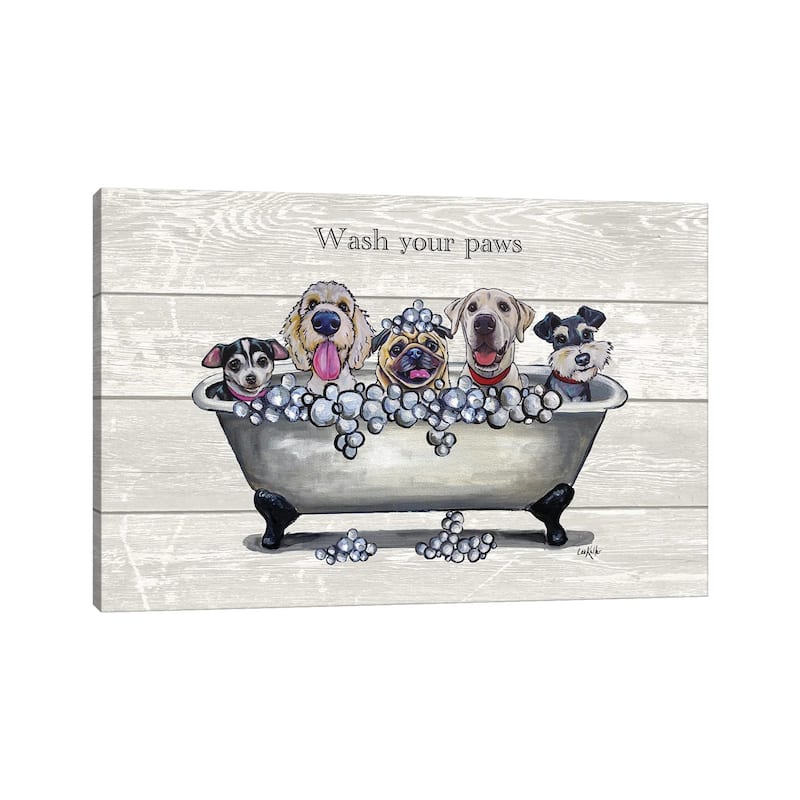 iCanvas "Tub With Dogs, Bathroom Dogs, Wash Your Paws" by Hippie Hound Studios Canvas Print