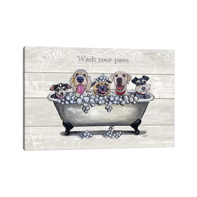iCanvas "Tub With Dogs, Bathroom Dogs, Wash Your Paws" by Hippie Hound Studios Canvas Print