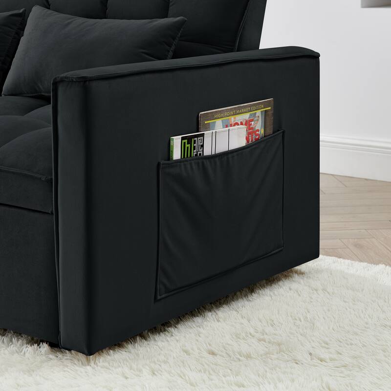 54.33 inch Black Solid Wood Foldable Sofa Bed with Adjustable Back and Multiple Features