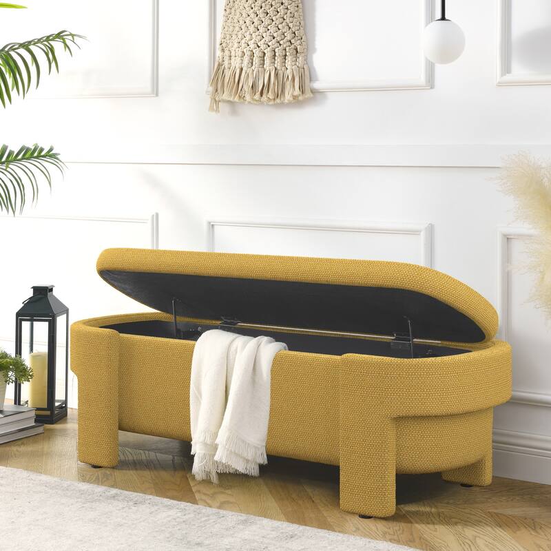 Linen Fabric Upholstered Bench with Large Storage Space for the Living Room, Entryway and Bedroom