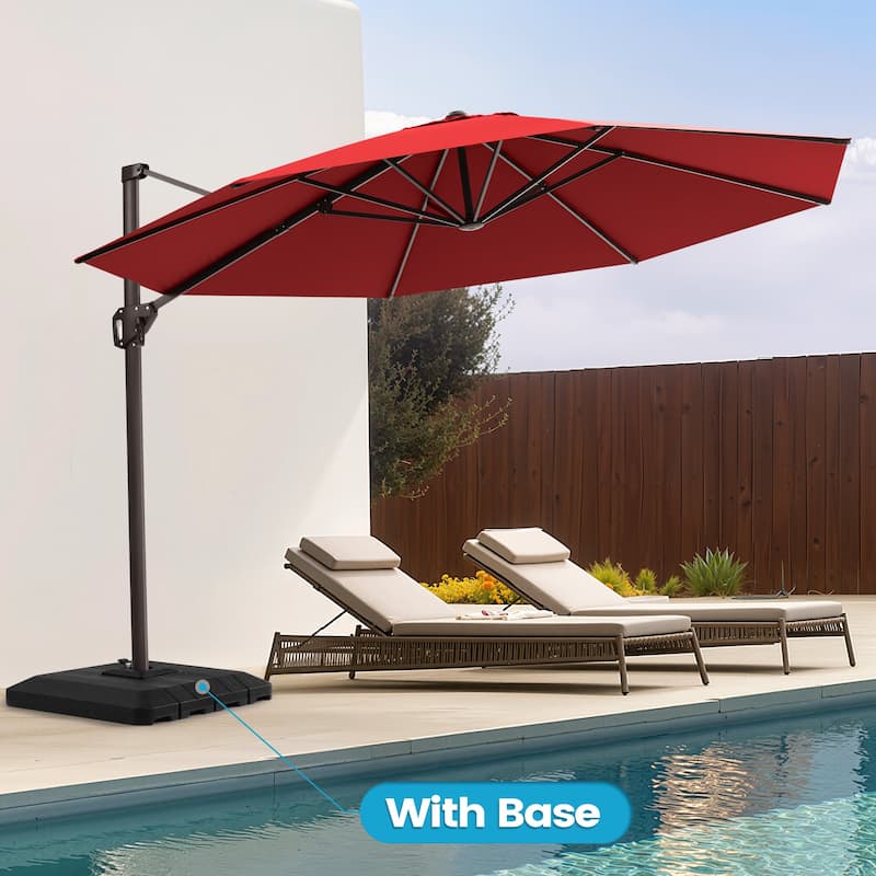 11 Ft Outdoor Patio Cantilever 360 Degree Rotation Offset Umbrella with 4-Piece Fillable Weighted Base