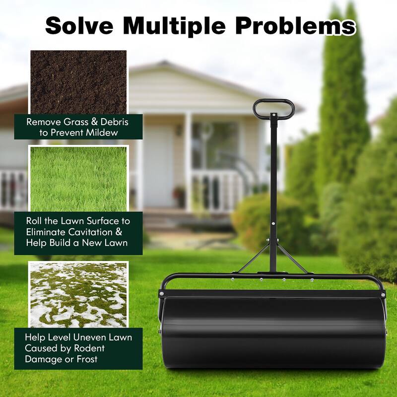 Gymax Lawn Roller Push/Tow Behind a Tractor Sod Drum Roller for Park