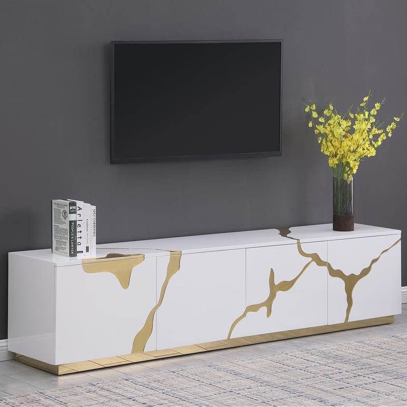 Best Master Furniture Freesia 87" Lacquer TV Stand with Gold Trim