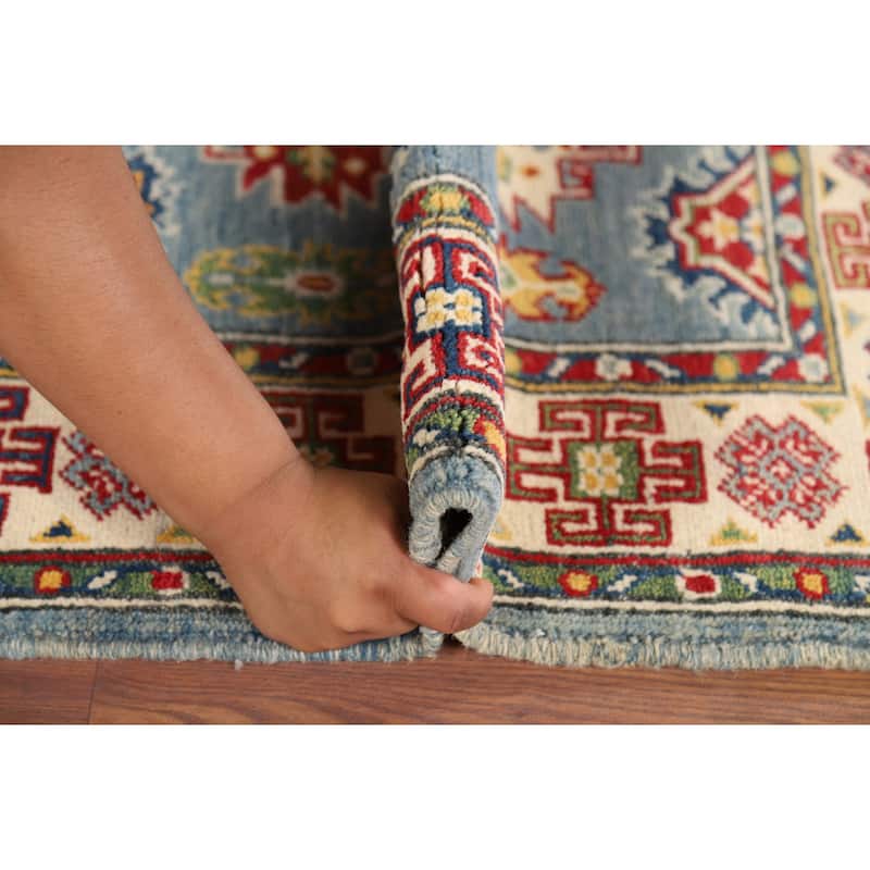 Light Blue Kazak Foyer Rug Hand-Knotted Traditional Wool Carpet - 2'11" x 3'11"