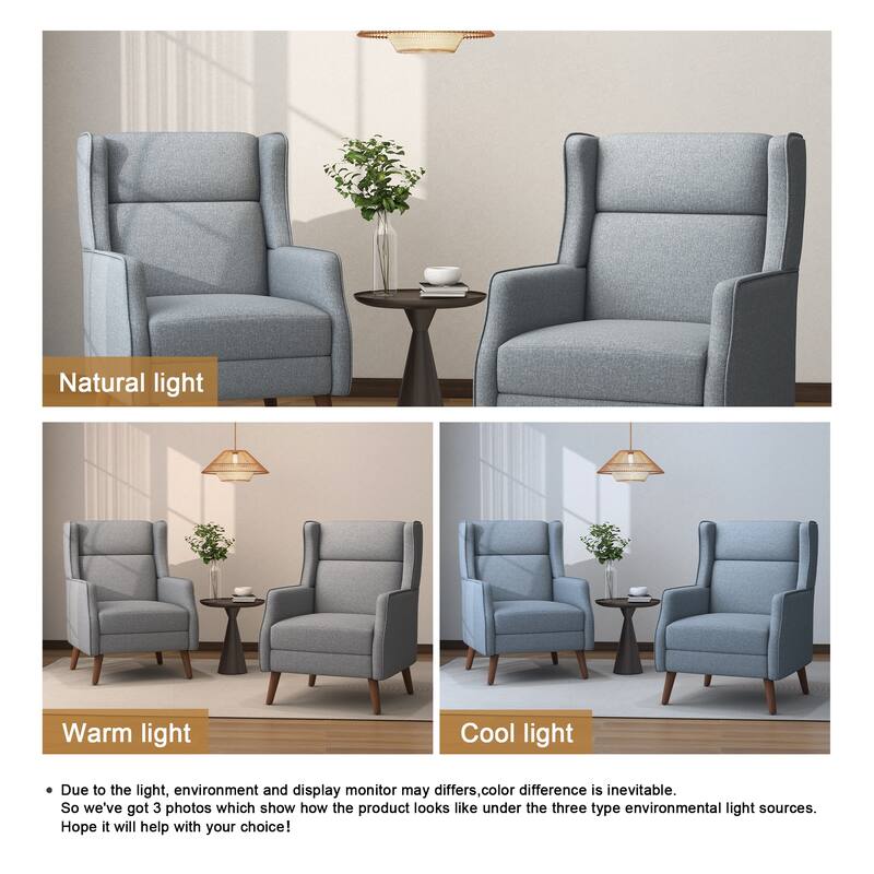 Cotton Linen Accent Chair with Wood Legs