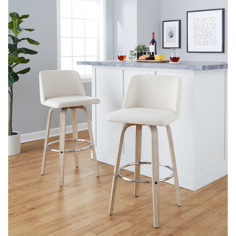 The Gray Barn Vallberga 30" Fixed-Height Bar Stool with White Washed Wood Base (Set of 2)