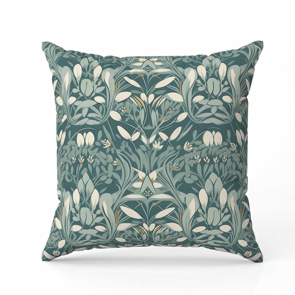Petal Mirage Indoor/Outdoor Reversible Throw Pillow Green and White